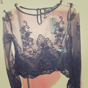 Sheer black lace crop top